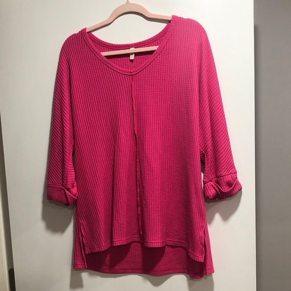 Elegant Fuchsia V-Neck Blouse - Picture 1 of 4